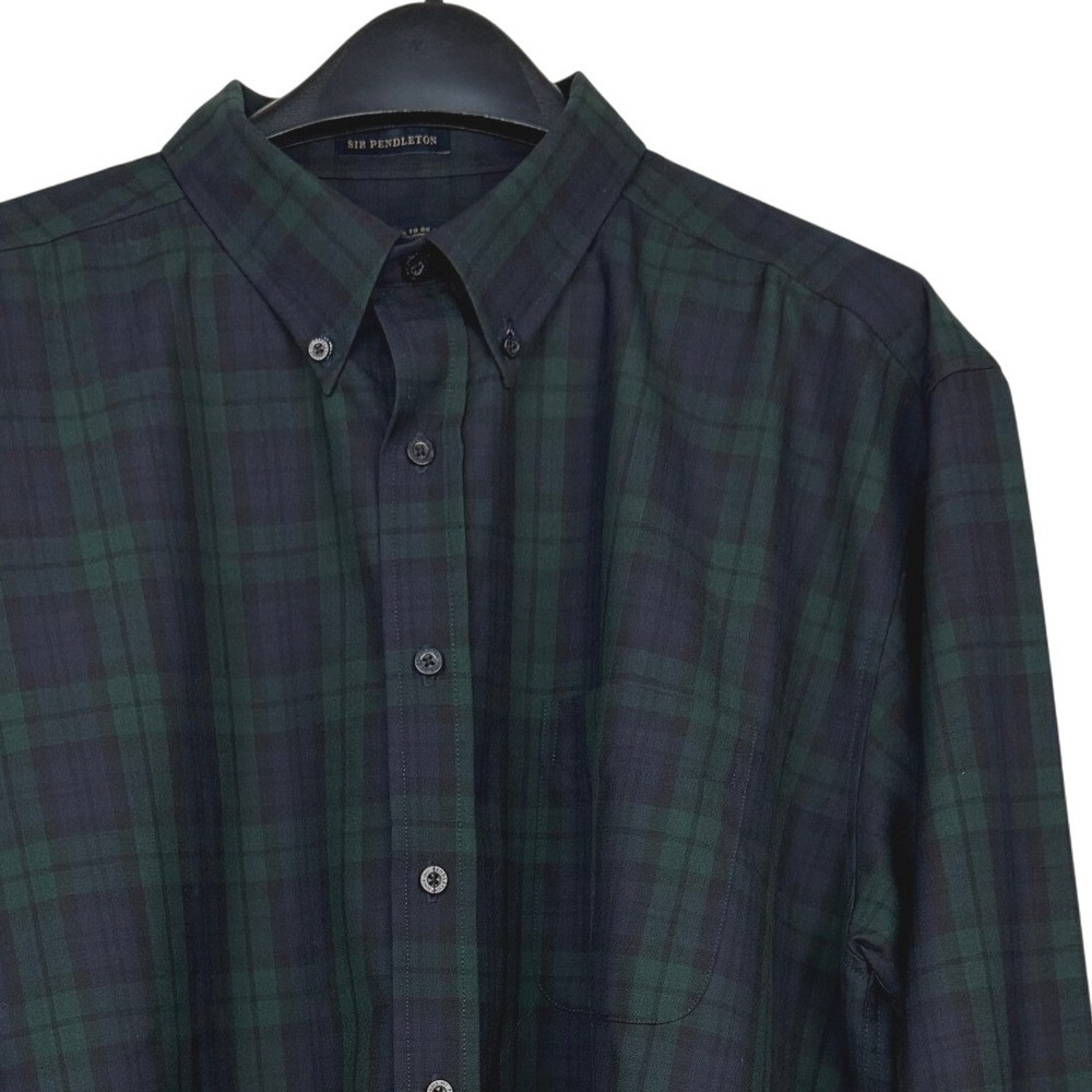 Pendleton SIR PENDLETON Shirt Mens XL 100% VIRGIN WOOL Flannel Green Navy Plaid